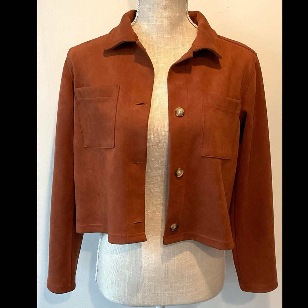 Wonder Nation camel short cropped faux suede jacket - EUC